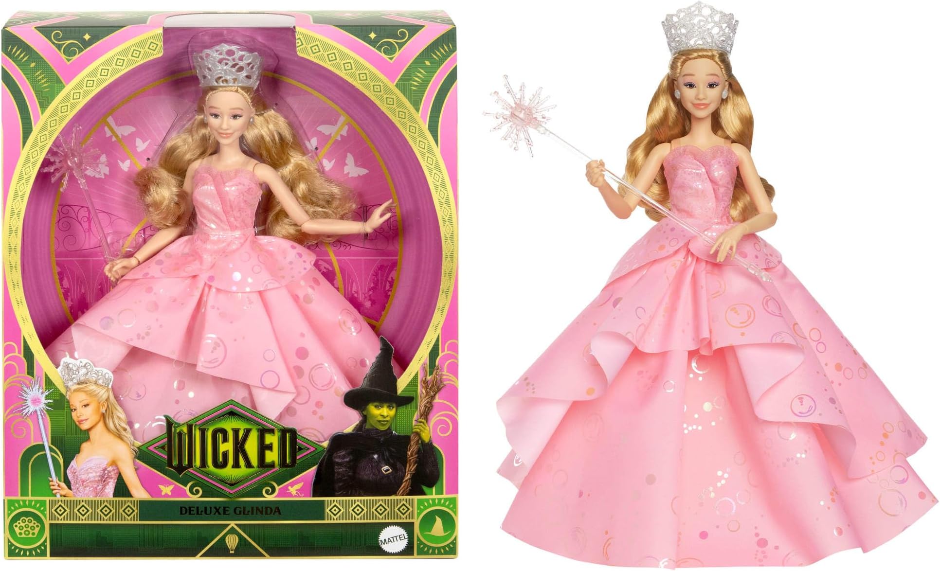 Mattel Wicked, Deluxe Glinda Fashion Doll & Accessories Including Crown & Scepter, Movie-Inspired Look with Posability, HXY37