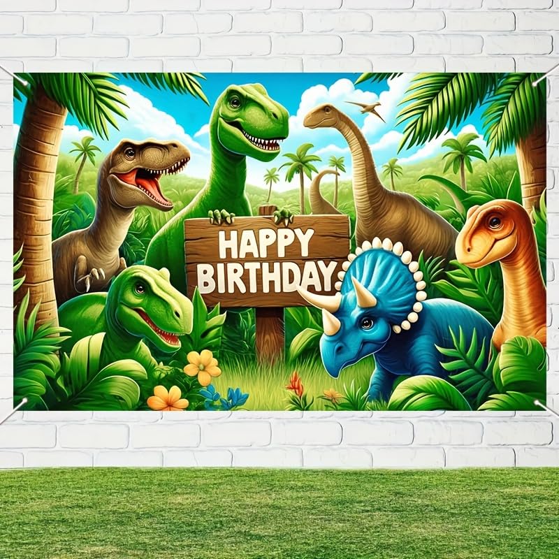 Image of Blissyard Happy Birthday Banner 71x43 Inch Dinosaur Party Supplies | Happy Birthday Decorations with Dinosaur Theme for Party Background Decoration for Boys