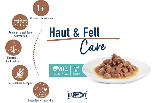 Foto 2 de 5 de Happy Cat Care Meat in Sauce Skin & Fell Pouch 85 g