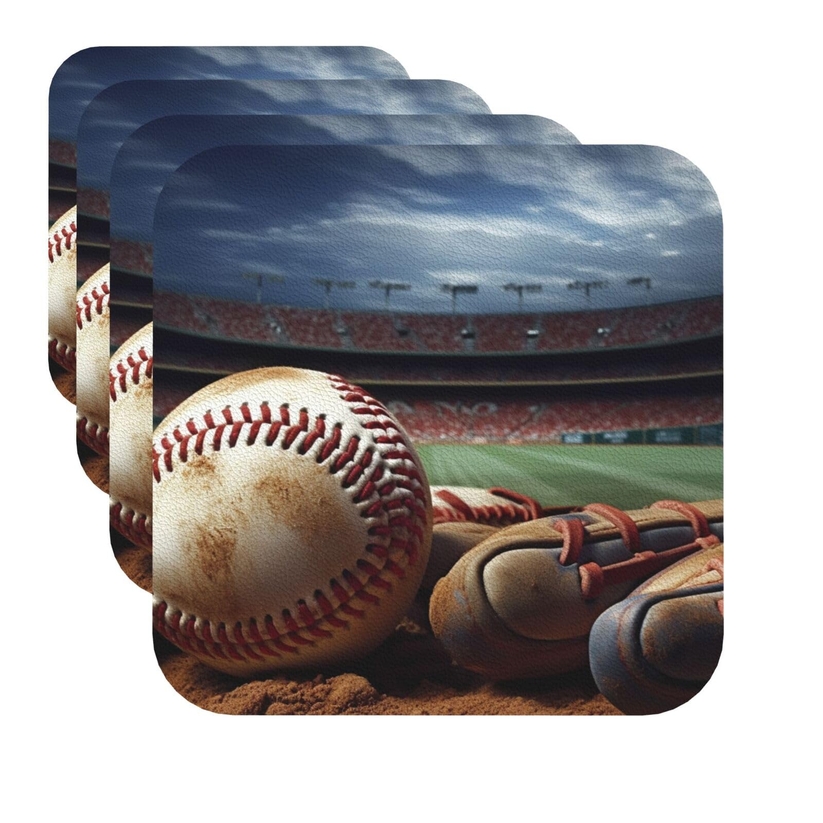 Drink Coasters Set of 4 Quick-Dry Leather Coaster Baseball Coasters for Drinks Coffee Cup Mat Tabletop Protection Heat Resistant Coaster for Kitchen Bar Office Home Decor