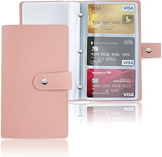 Business Card Holder Book, LIZIMANDU Business Card Book Case PU Leather Organization Binder Name ID Card Holder for Men & Women, Up to 96 Cards Capacity (1 Pack, 1-Pink)