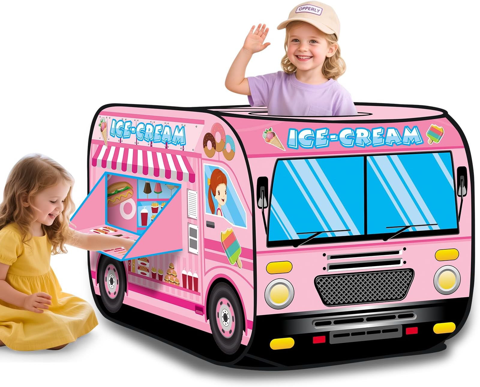 deAO Ice Cream Truck Foldable Play Tent –Children Play House Indoor Outdoor Play Toy Great Gift for Girls Boys 3 4 5 Years Old