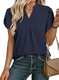 EVALESS Women's Dressy Casual Business Work Chiffon Blouses Tops Summer V Neck Cute Loose Petal Short Sleeve T-Shirts