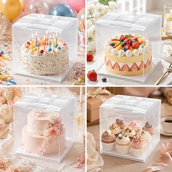 Clear Cake Box with Base, 15PCS Transparent Cake Box for 4, 5, 6 Inch Cakes, Sturdy Cupcake and Gift Box, Reusable and Portable Cake Container for Parties, Baking, and Celebrations