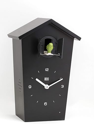 Vista 3 de KOOKOO Birdhouse - Reloj de cuco de diseño moderno con 12 voces naturales de pájaro o llamada de cuco Negro