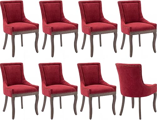 Miniatura 45 de Juego de 4 sillas de comedor tapizadas, sillas de cocina de tela con ribete de cabeza de clavo, sillas de cocina y comedor con respaldo alto, patas