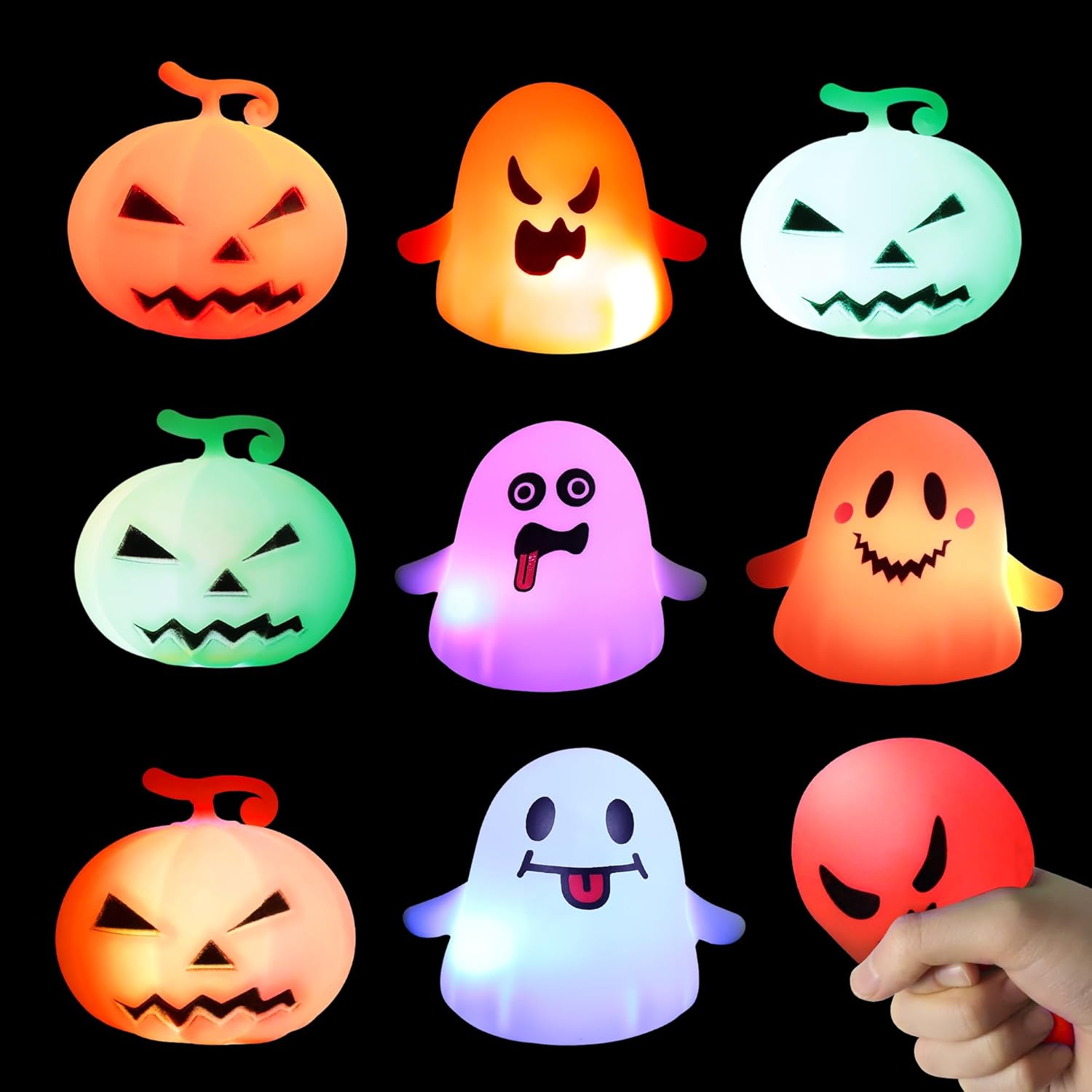 Halloween Party Favors, 8 Pcs Light Up Ghost Pumpkin Stress Balls for Kids Halloween