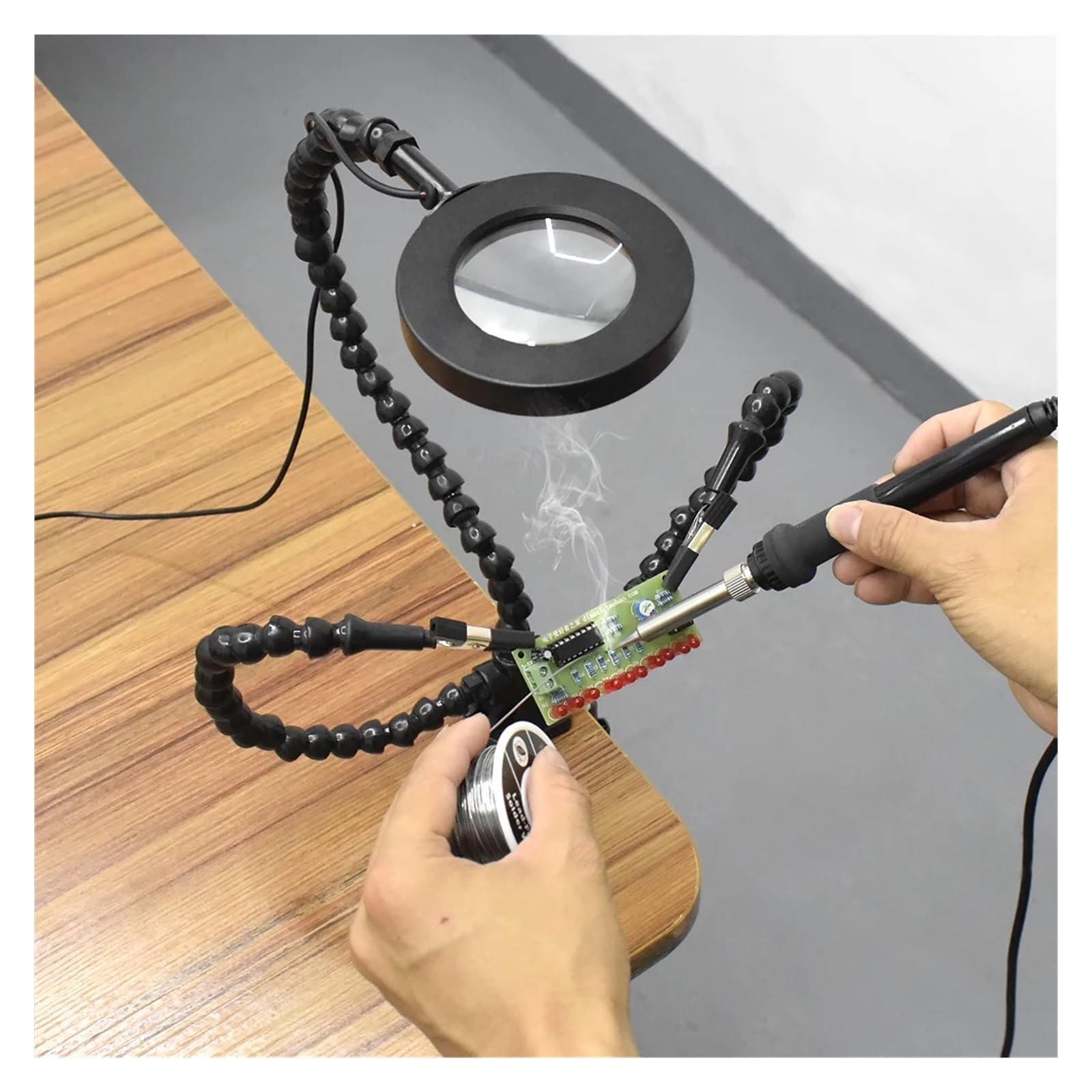 Stazione di saldatura per utensili terza mano mano 3 braccio flessibile con morsa regolabile scrivania morsetto base saldatore (lente d'ingrandimento 3X in alck)