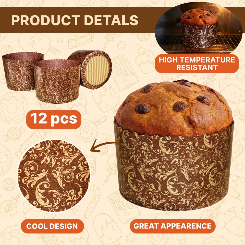 Panettone-Papierform, groß, 540 ml, 12 Stück, Paska Osterbrotformen, Brot, Papierform, Panettone, Braun, antihaftbeschichtet, Panettone-Papier-Backformen