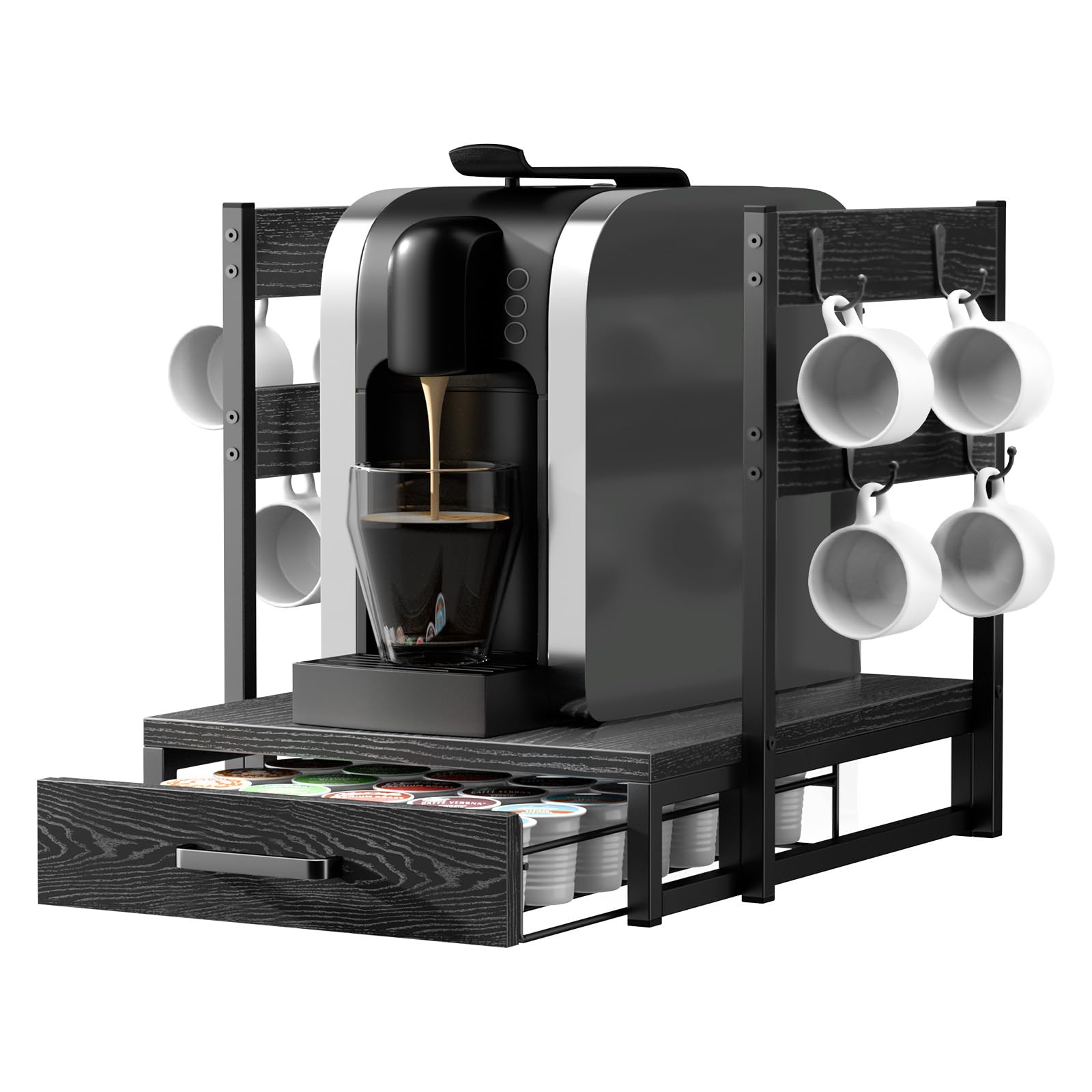 Evermagin Coffee Pod Drawer for K Cup, 35 Pods K-Cup Holder Organizer with Cup Holder, Durable Coffee Maker Stand with Storage Drawer, Black