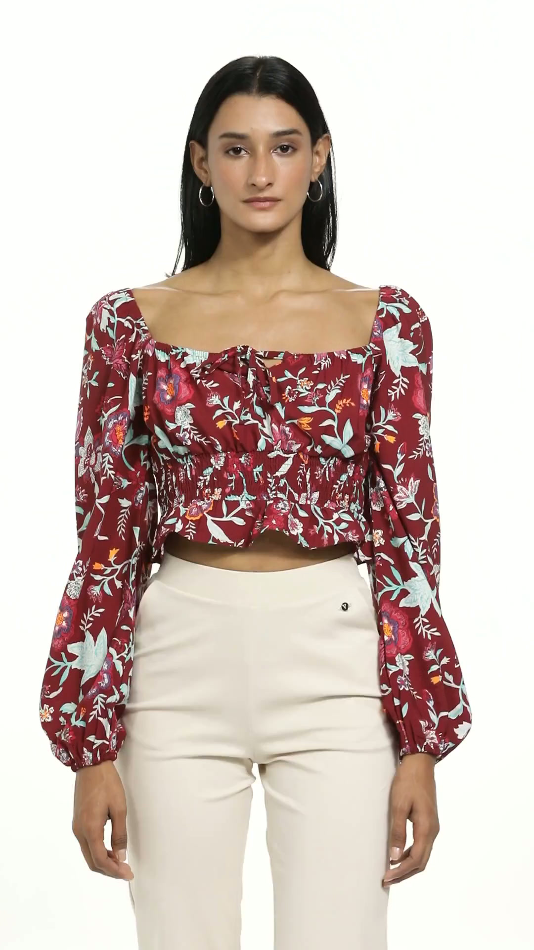 Tokyo Talkies Women's Floral Print Crop Top | Square Neck | Bishop