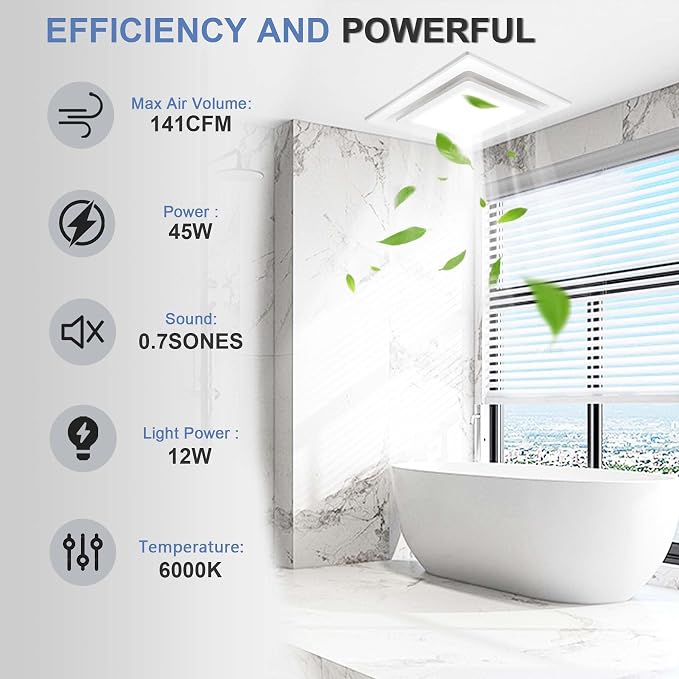 Extractor de baño con luz LED 6000K 141 CFM 0.7 Sones miniatura 3
