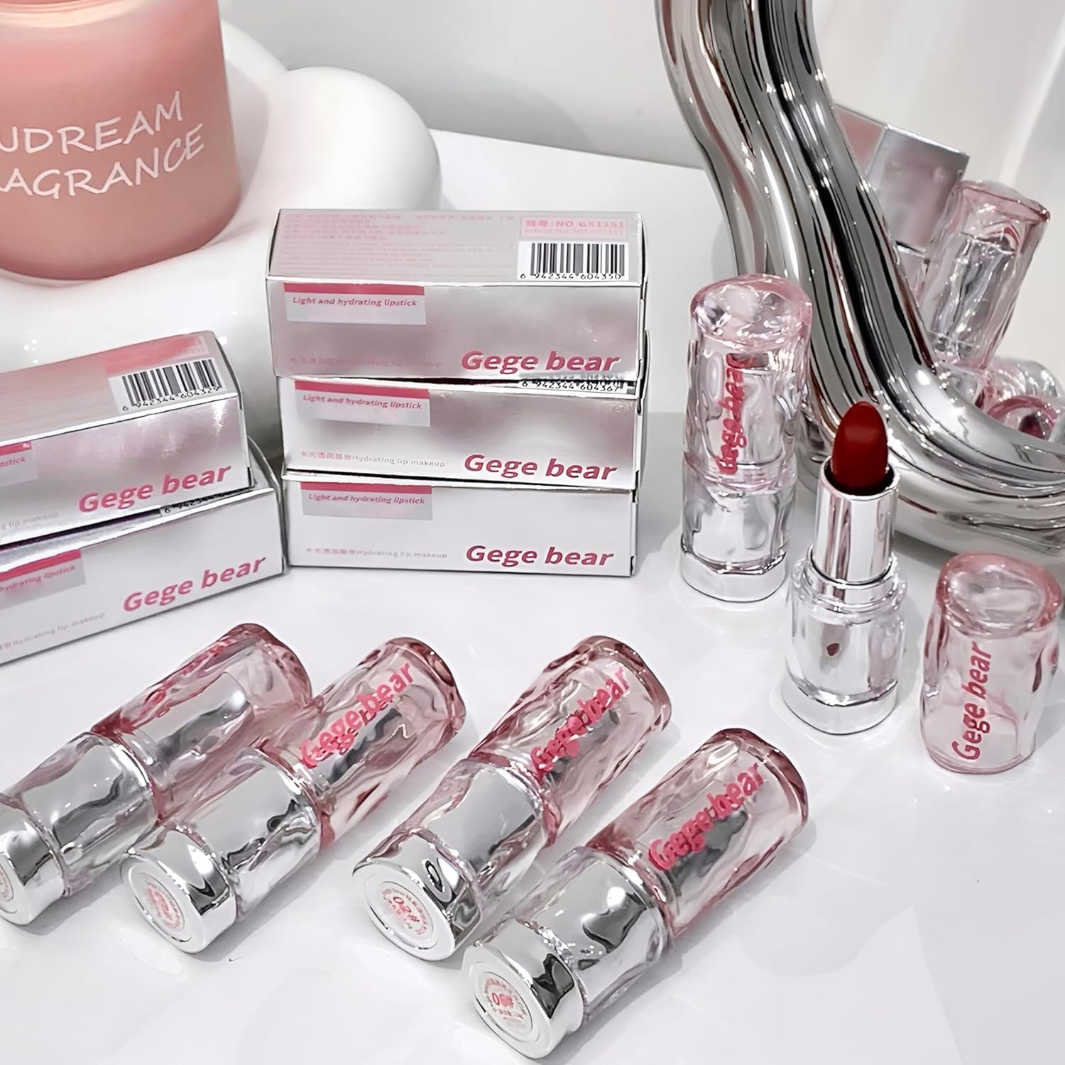 Gege Bear Hydrating Lipstick Collection | Waterproof Smudgeproof Formula | Velvet Smooth Texture | High Shine Finish | High Glossy Non-Transfer Formula | Light Pink Nude Shades | Perfect Moisturizing Lipstick for Young Women Girls (01# Know Spring Peach, 3.8g)-image-10
