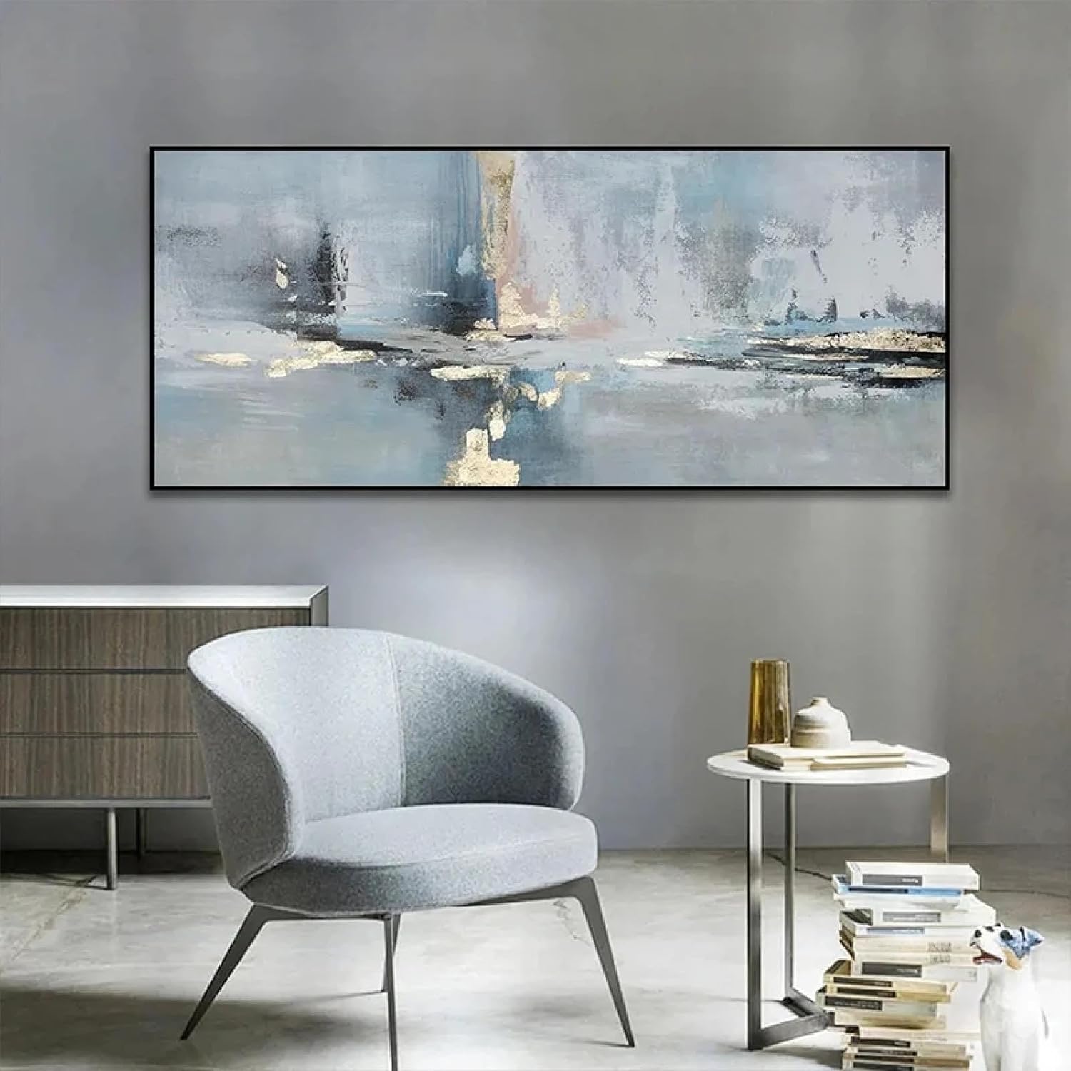 KQZVCU Blue Grey Abstract Landscape Large Wall Art Painting on Canvas Wall Pictures for Home Living Room Decoration 70x160cm With Frame With Frame 70x160cm