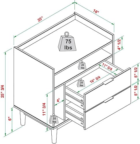 Miniatura 3 de Walker Edison Blythe Mid-Century Modern Tray-Top - Mesita de noche de almacenamiento, 25 pulgadas, color negro