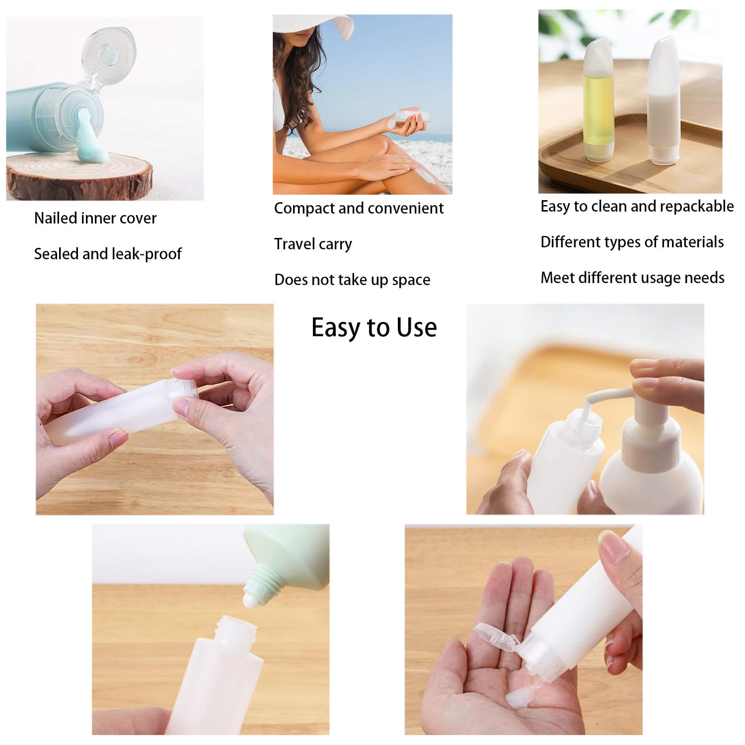 6 Pcs Clear Plastic Empty Travel Bottles Squeezable Refillable Tubes for Shampoo Lotions Creams and Cosmetics Compact and Leak Proof Design Ideal for Travel - Image 4