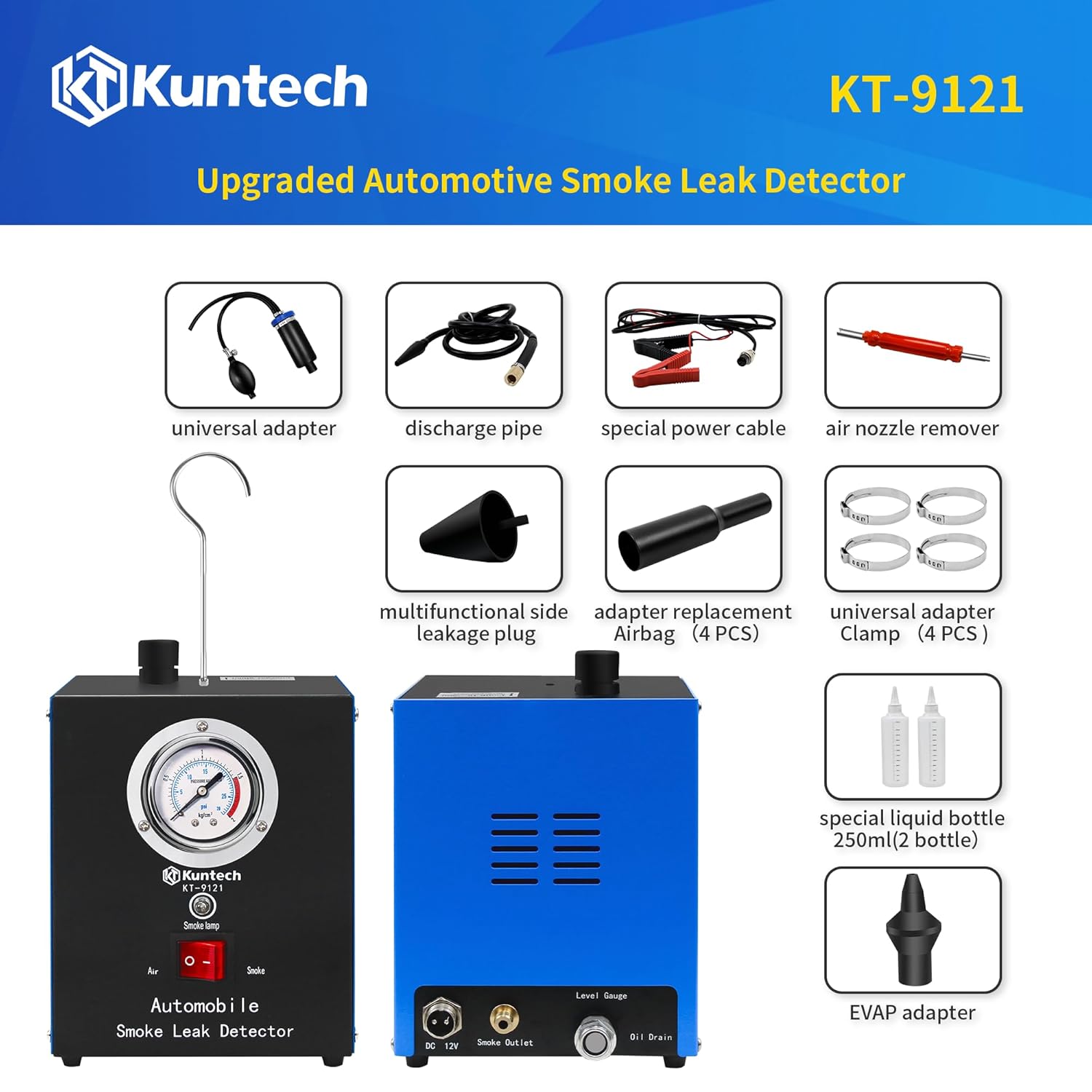 Automotive Smoke Machine Built-in Air Pump, 12V DC Smoke Leak Detector for Pipe System, EVAP System, Fuel Leakage, Leakage Diagnostic Tester for All Cars