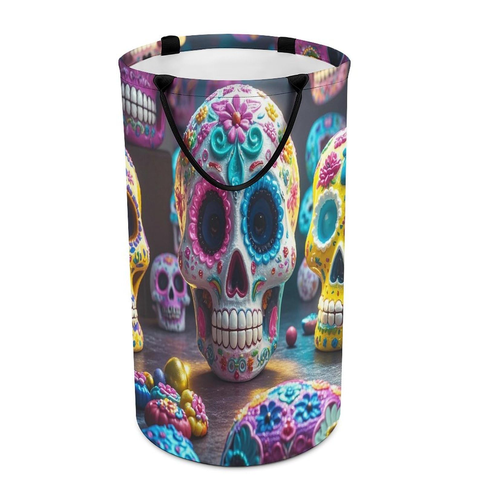 Sugar Skulls Laundry Hamper Waterproof Clothes Basket Large Capacity Collapsible Laundry Basket Freestanding Clothes Hamper for Dorm Family Bathroom Decor Storage 86L