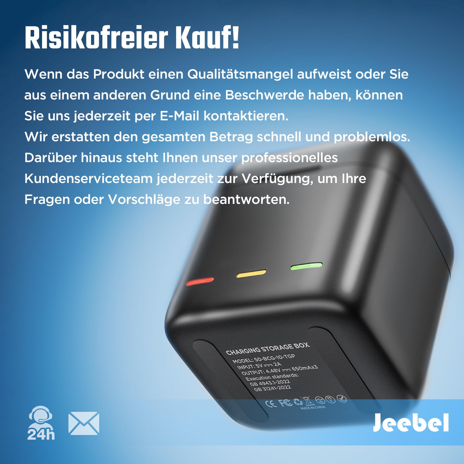 Jeebel Akku Ladegerät für GoPro Hero 13 Black — 3-Kanal Batterie Ladegerät mit Schnellladung, USB-C Kabel — Schnellladegerät Kompatibel mit GoPro Hero 13 Black Original-Akku (Ohne Akku)
