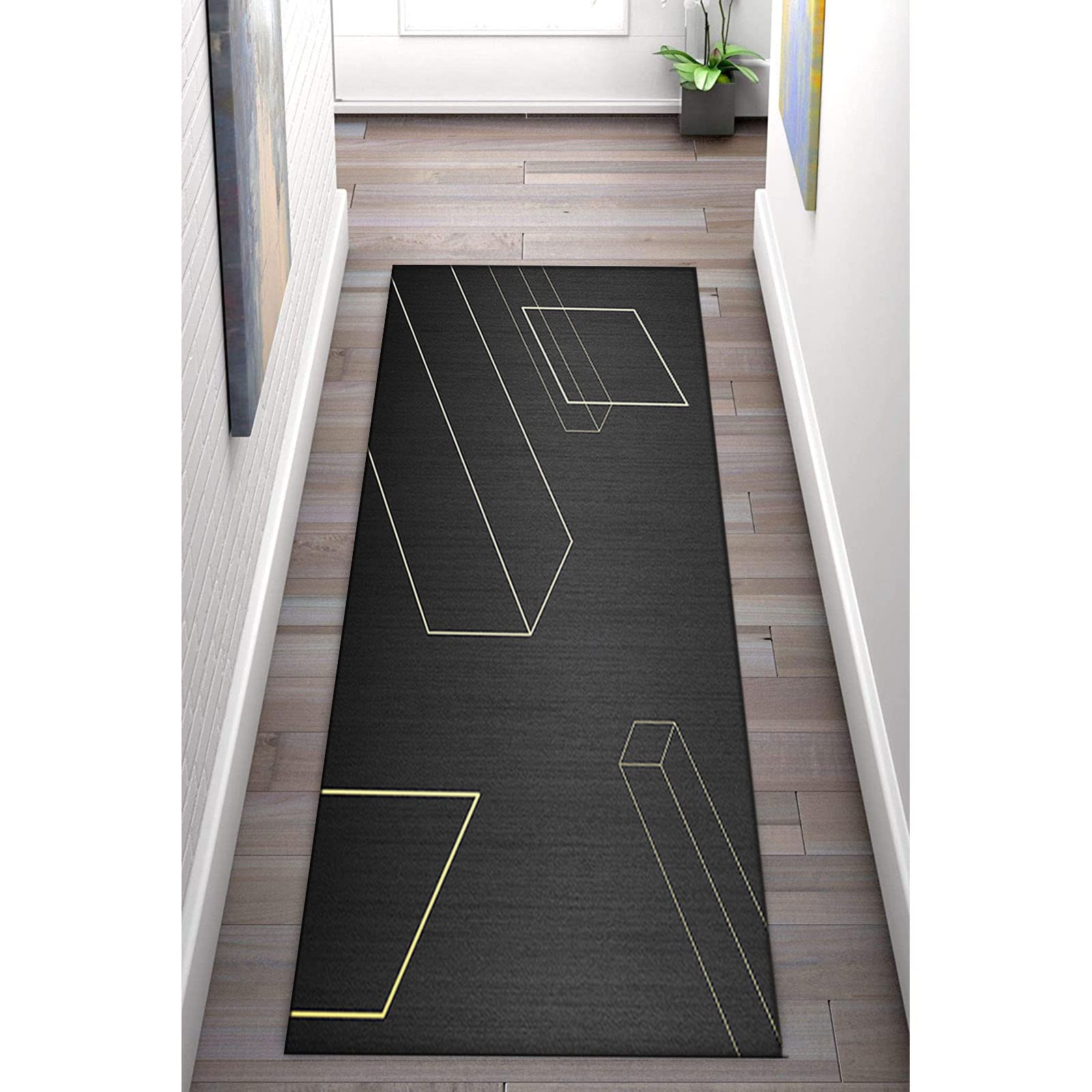 Läufer Teppich Flur rutschfest Modern Geometrische Teppich Stilvoller Urban Teppich für Wohnzimmer und Küche