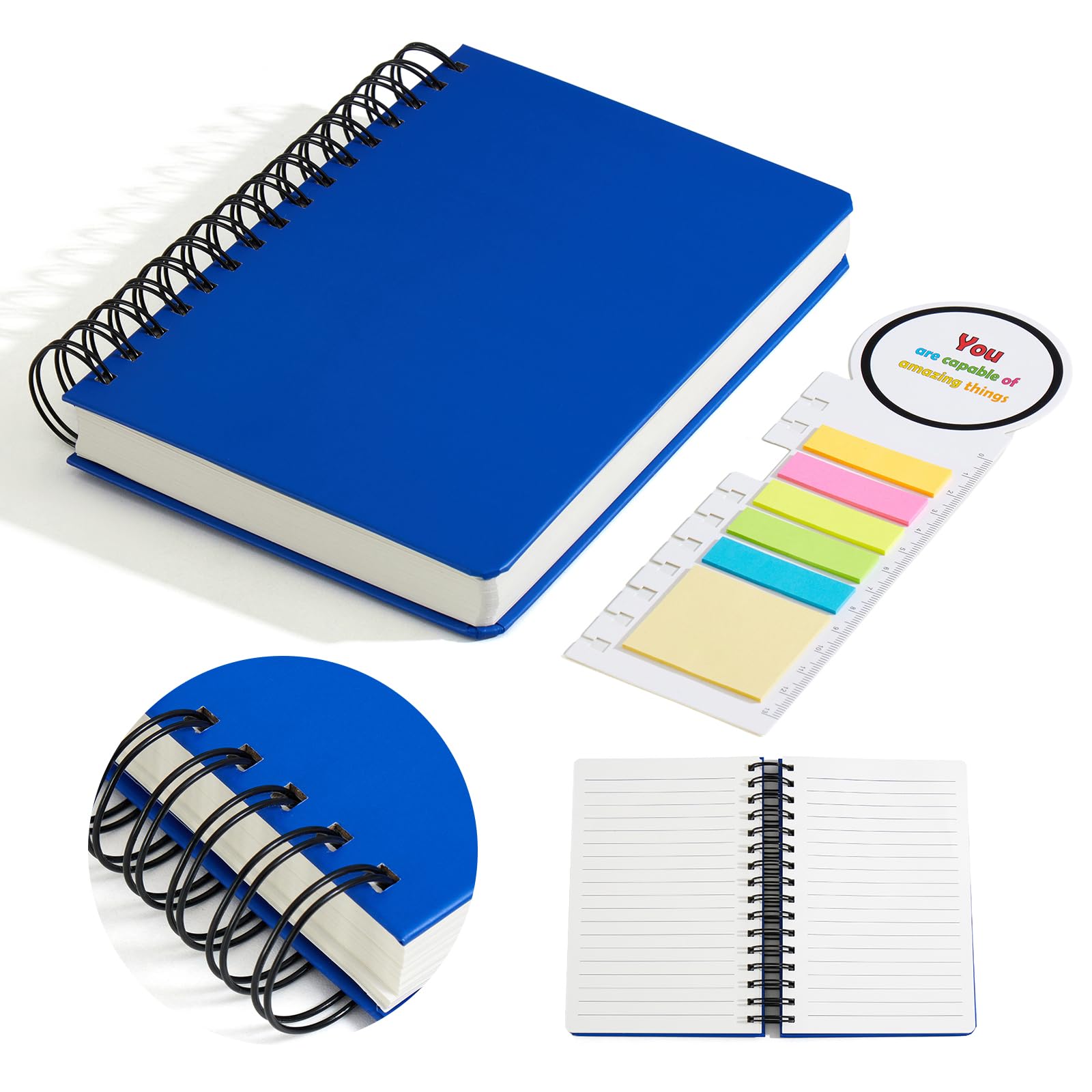 KIFZM A5 Notebook Lined 320 Pages/160 Sheets, Wirebound Spiral Notepad Multi-Coloured, 100gsm Thick Paper,Hardcover, Writing Journal for College Work Office School,Women,Men (Blue)