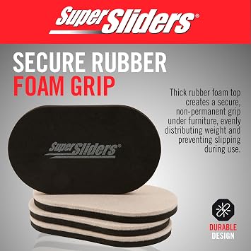 Super Sliders 3-1/2 x 6 Small Oval Reusable Felt Furniture Sliders for Hard Surfaces, Anti-Slip Protective Furniture Moving Pads for Beds, Sofas, Dressers, Set of 4, Beige