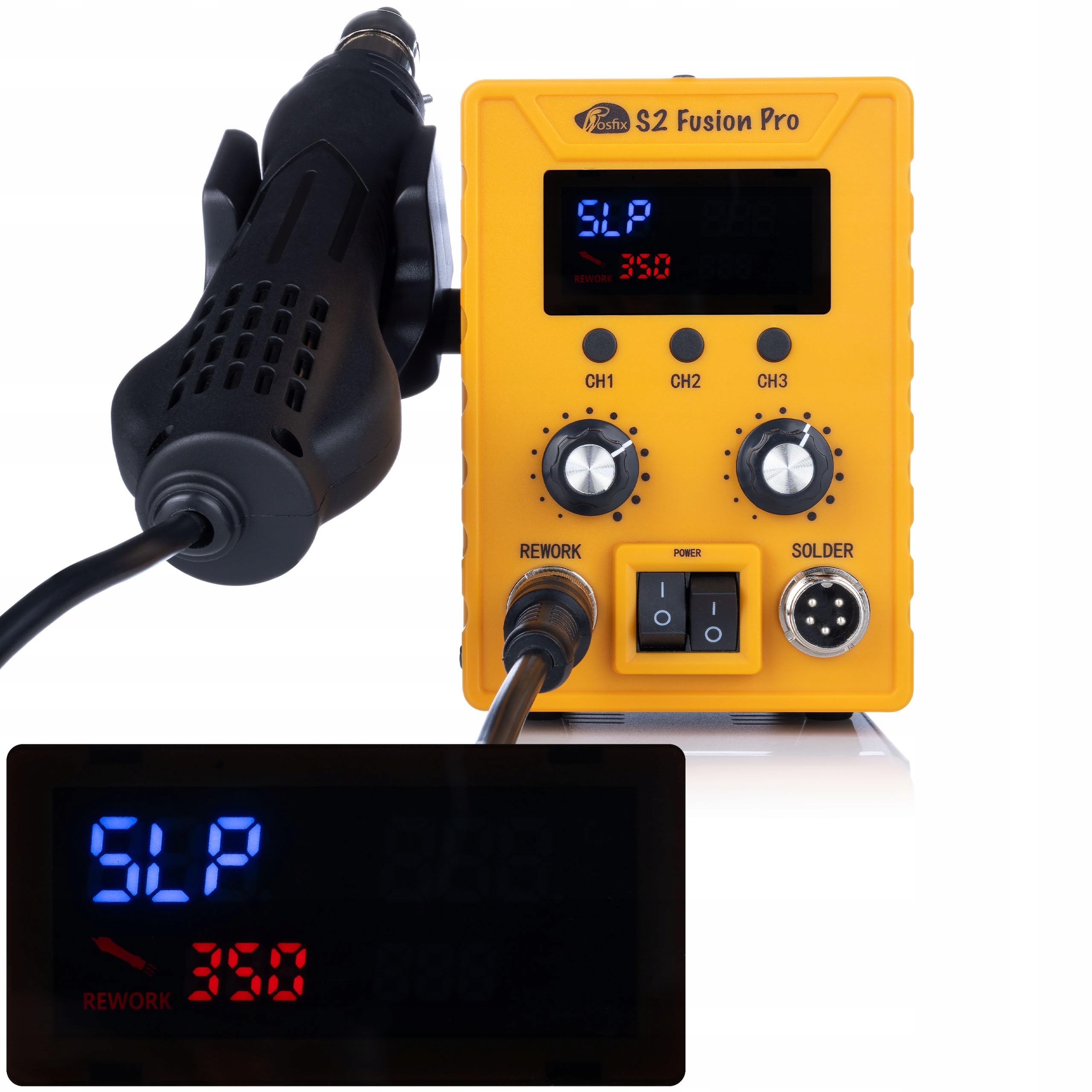 Stacja lutownicza Rosfix S2 Fusion Pro 2 w 1 Hot Air i lutownica 760 W LCD ESD 100-480°C, 16 akcesoriów, organizer, spawarka do tworzyw sztucznych, narzędzie do naprawy śrub