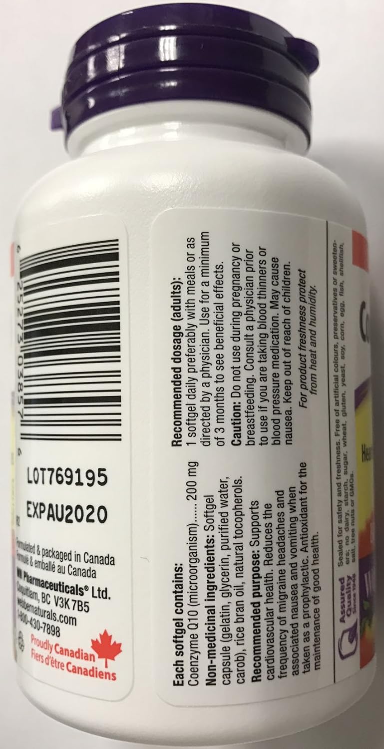 Webber Naturals Coenzyme Q10 200 mg, 60 softgels Bonus Size
