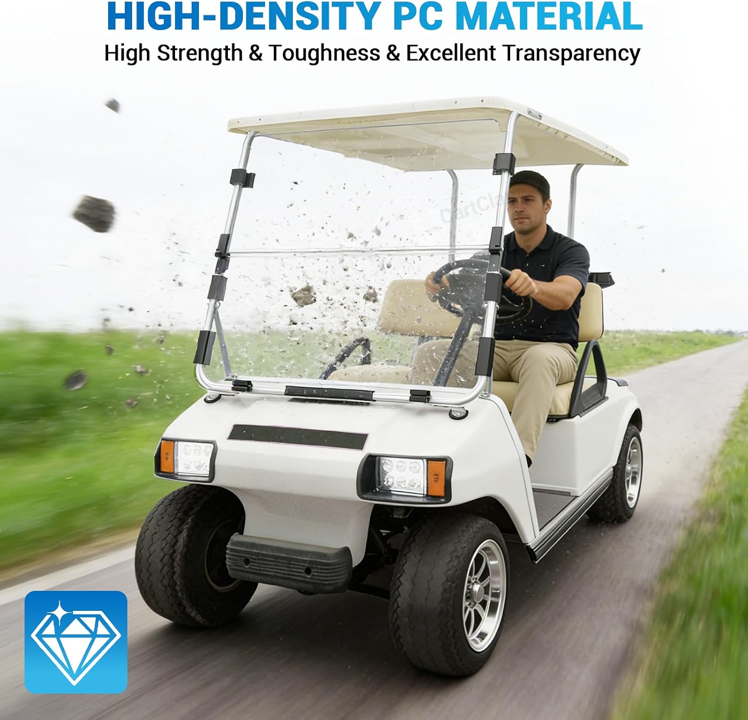 Club Car DS Windshield(Clear), Golf Cart Foldable Windshield Suitable for 1982-2000.5 Club Car DS Golf Carts, Club Car Foldable Clear Windshield Replacement, PC Shield