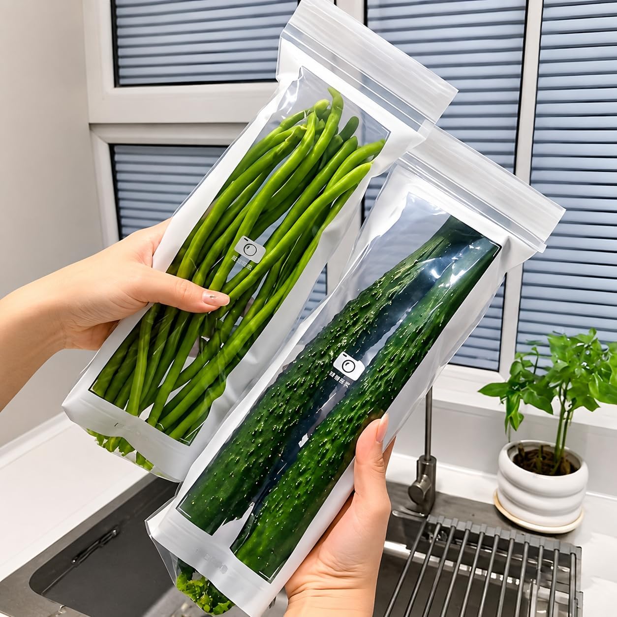 50Pcs Reusable Leak-Proof Storage Bags, Suitable for Fruits And Vegetables - Thick Plastic Containers for Refrigerator Storage, Transparent Design - Kitchen Sealing Bags, Vegetable Storage Bags