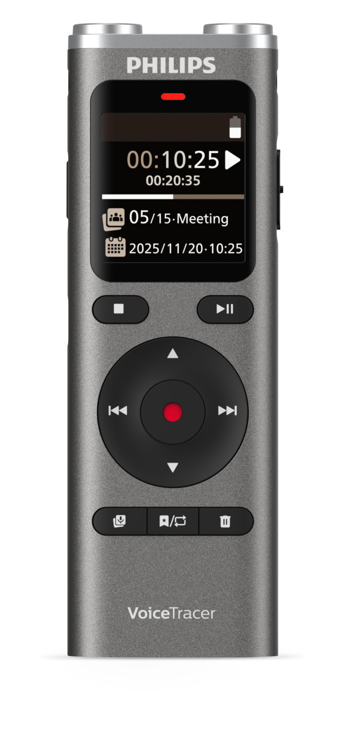 Philips DVT2075 VoiceTracer, registratore audio, MP3 e PCM, microfoni stereo. Licenza AI Sembly in prova: l’Intelligenza Artificiale crea riassunti, trascrizioni, e la lista delle attività da svolgere