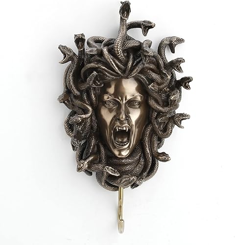Veronese Design 9" Cabeza de Medusa Gancho de pared Escultura de resina Acabado de bronce fundido en frío