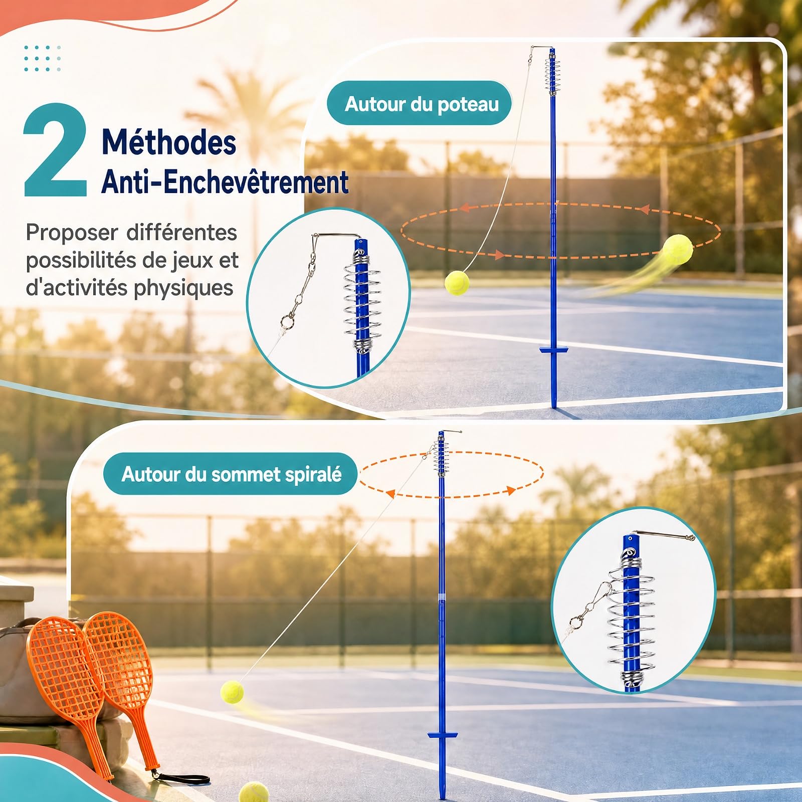 LIFEZEAL Balle de Tennis avec Corde, 3 Hauteurs Réglables