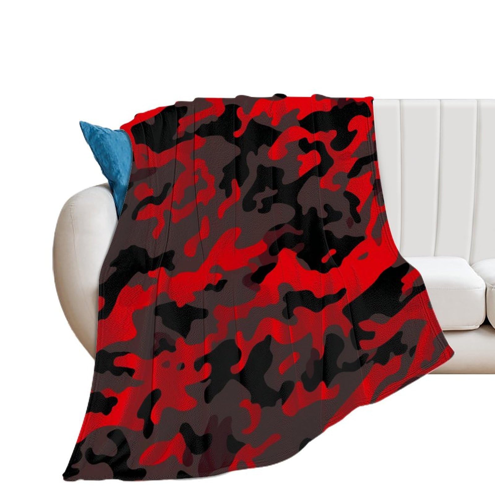 Couverture douce contre le froid motif camouflage rouge plaid peluche confort