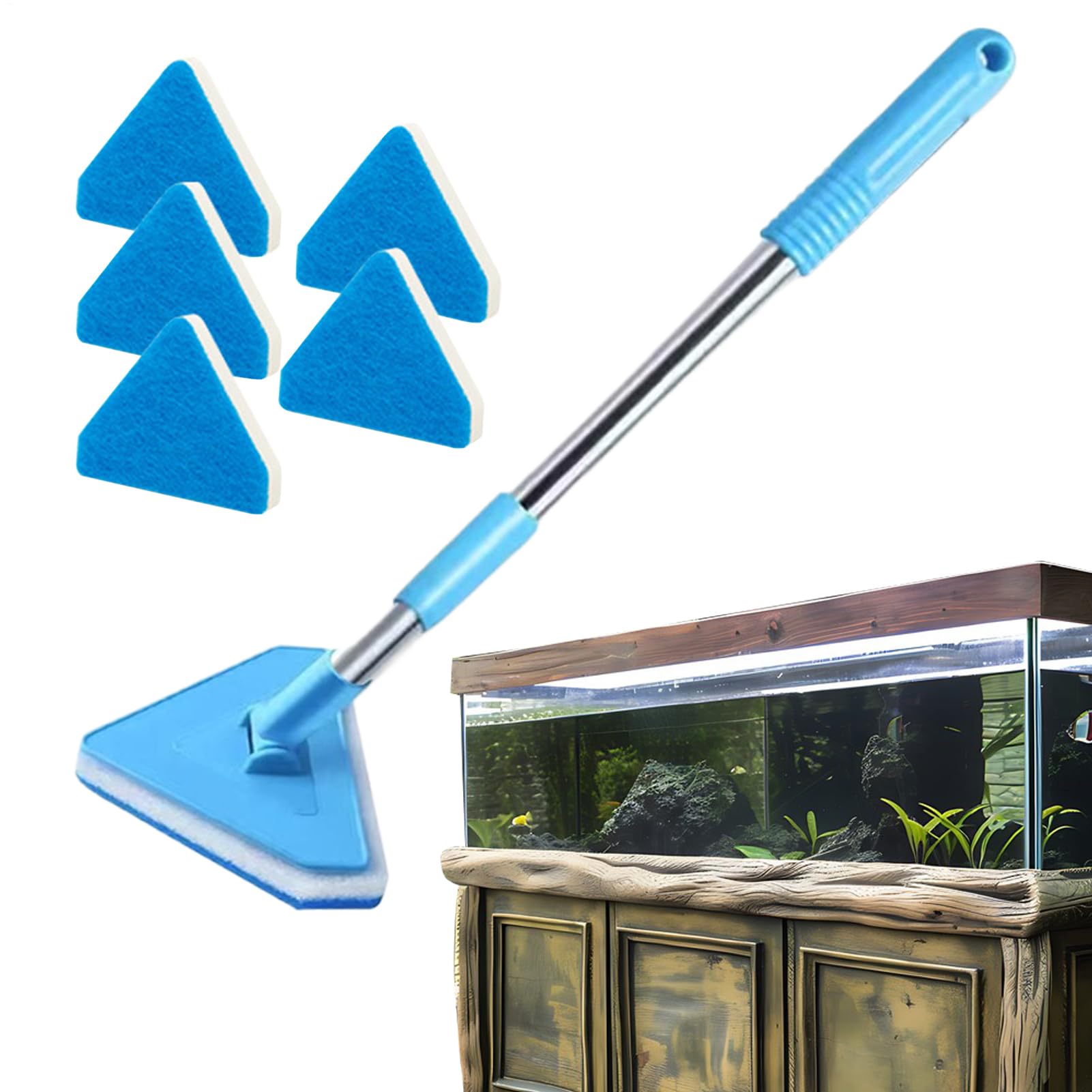 Fish Tank Scrubber, Long Handle Scraper Sponge, 55x12.5x3cm/21.65x12.5x12.5x3 mm Glass Cleaning Tool, Algae Remover, Extended Reach Design, for Aquarium, Terrarium, Pond Maintenance
