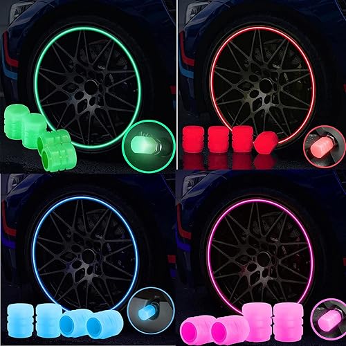 16 tapas universales fluorescentes para válvulas de neumáticos de automóvil, accesorios para válvulas de neumáticos, cubierta luminosa de válvula de