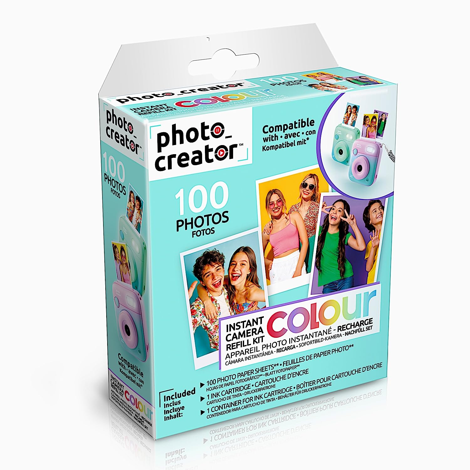 Photo Creator Instant Colour Camera Refill Pack – 100 Premium Photo Sheets with Ink Cartridge | Print 100 Full Colour Photos | Replacement Refill for Instant Colour Camera