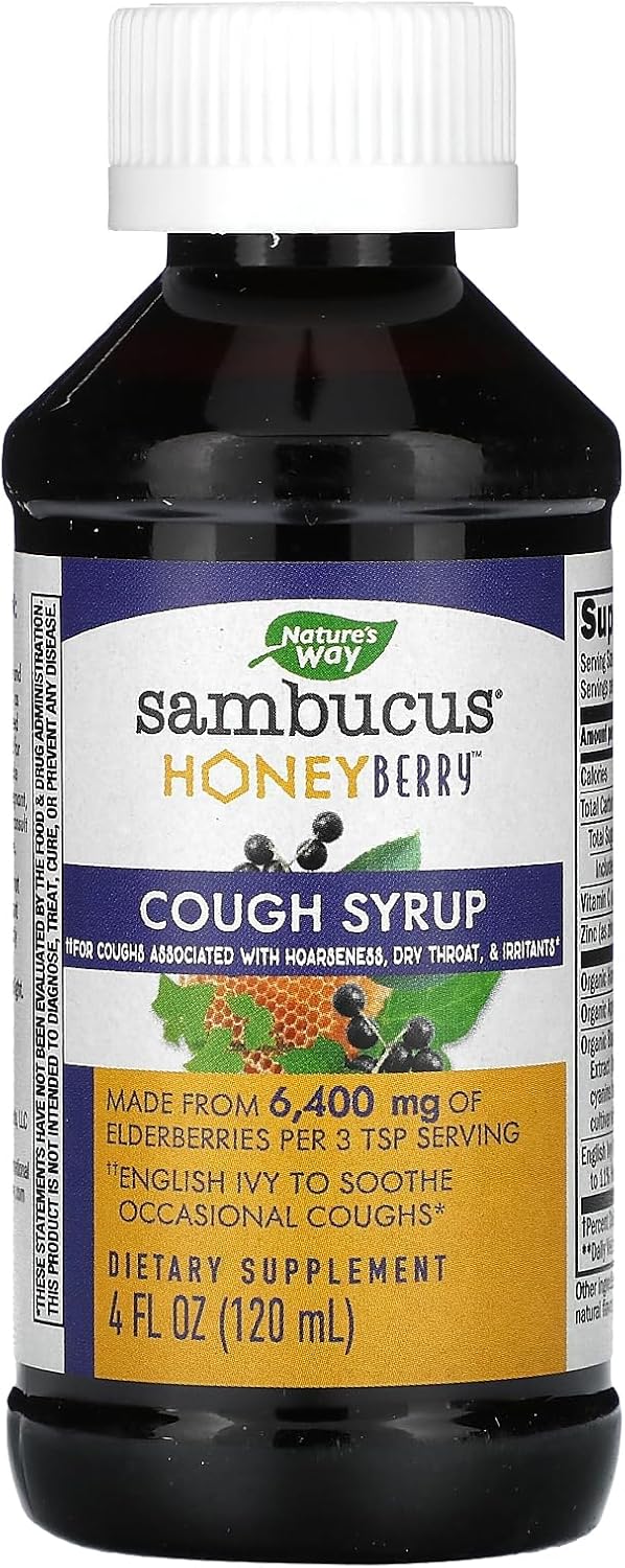 Nature's Way Sambucus HoneyBerry Cough Syrup with Black Elderberry Extract & Organic Honey, Immune Support*, 4 Fl. Oz