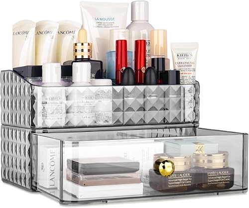 Makeup Organizer For Vanity, Large Countertop Organizer with Stackable Drawers (1 drawer+White)