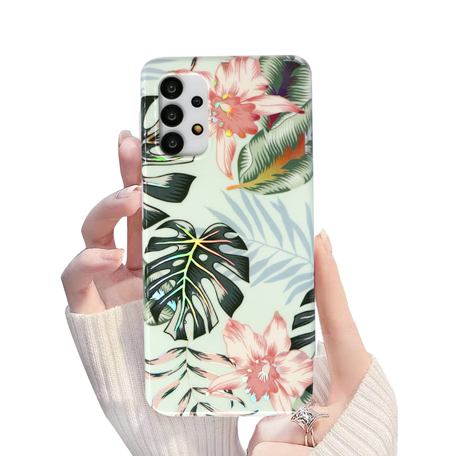 Compatible with Samsung Galaxy A32 5G Case Floral Marble Pattern for Women Girls Soft Protective Cute Cover for Galaxy A32 5G (Banana Leaf)