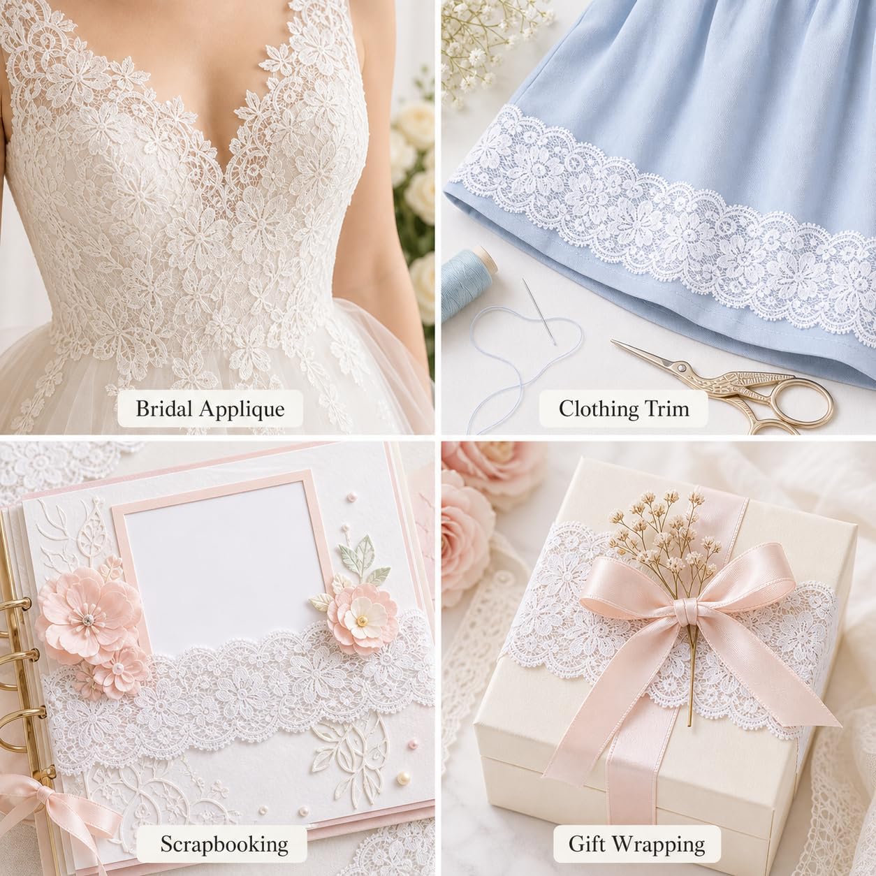 QingHan White Lace Trim Ribbon: 10 Yards 2.36 Inch Wide Lace Ribbon for Sewing - Floral Lace Trim for Crafts - Bridal Wedding Dress - Gift Wrapping and DIY Decor