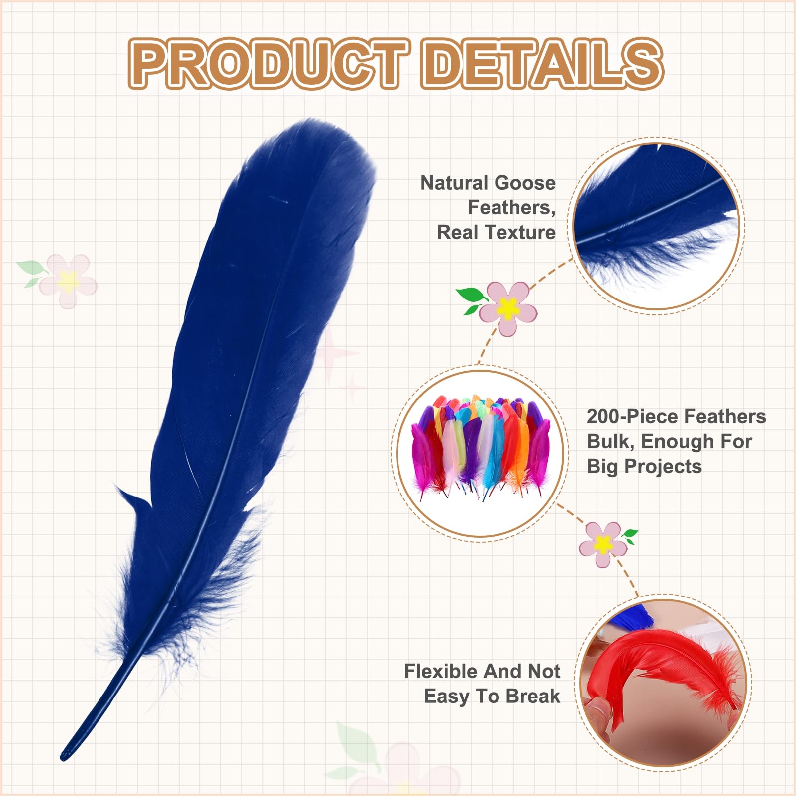 PATIKIL Piume D'Oca Naturali 4-7" All'Ingrosso Per Artigianato, 200 Pezzi Piume Decorative Lunghe Di ricchi colori Per Acchiappasogni Fai Da Te, Cappello， Ghirlande, Blu Scuro