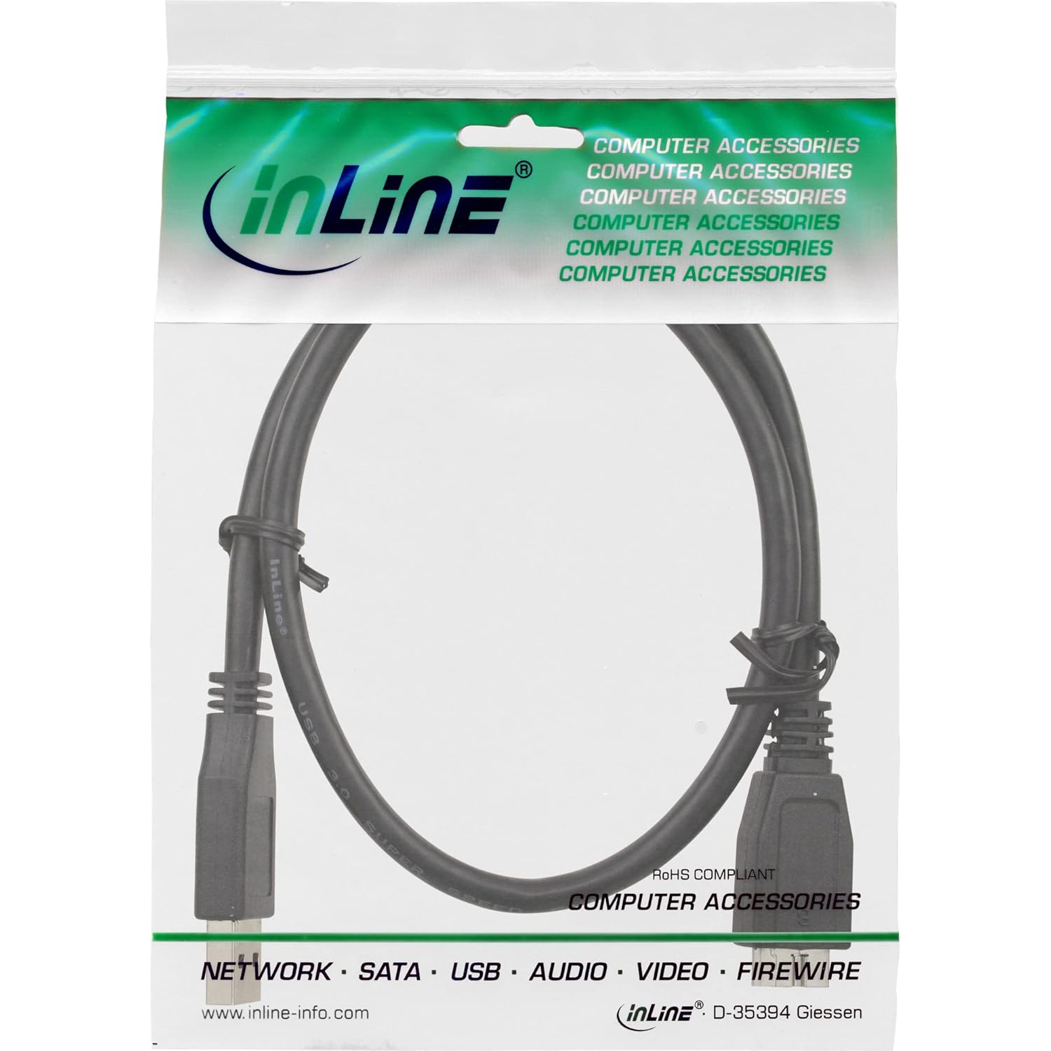 Inline USB 3.0 Cable A to Micro B 0.5 m Black 1 Stck