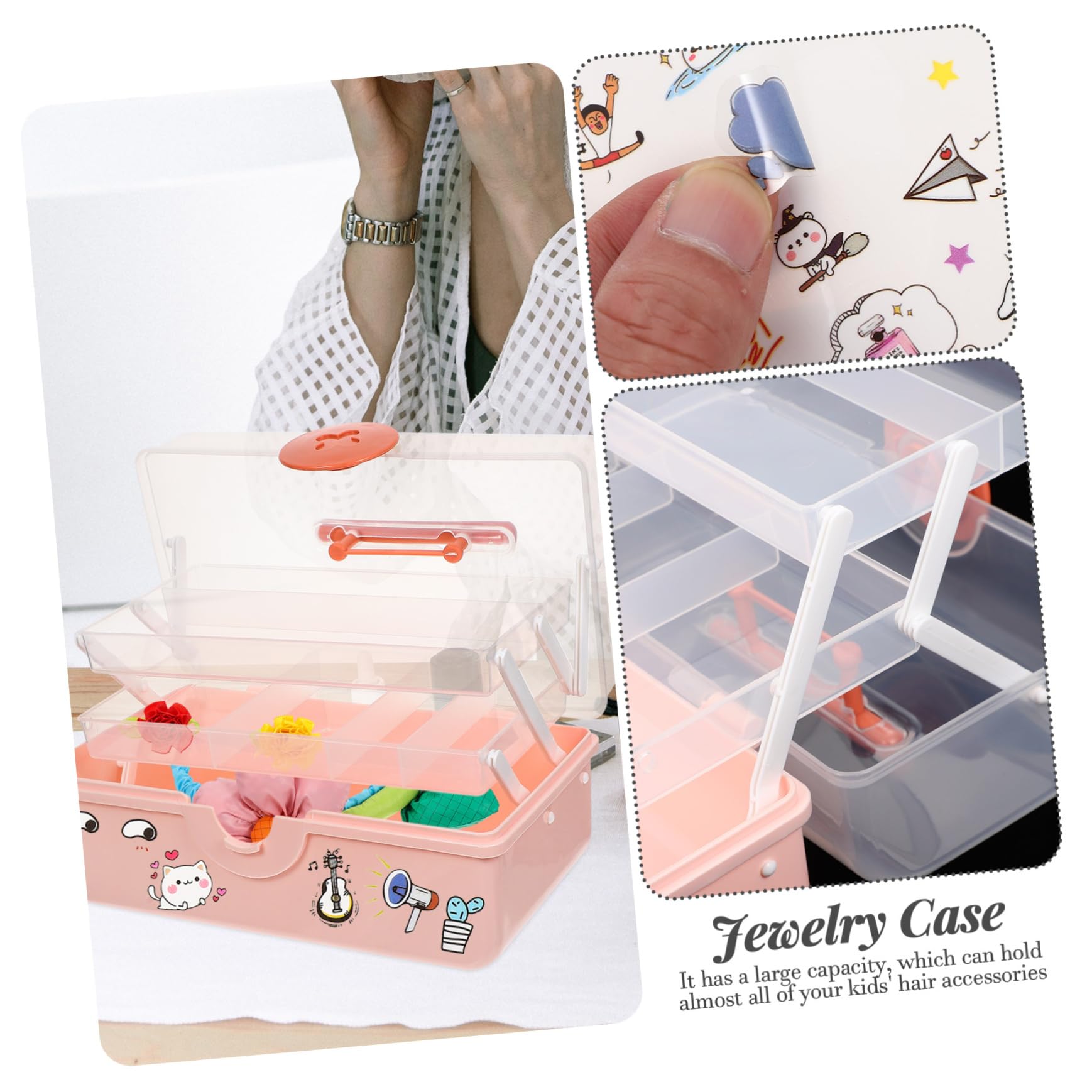 Mehrlagiges Haaraccessoire Aufbewahrungsetui für Mädchen mit Großem Fassungsvermögen Rosa Kunststoff Praktisches Organizer Design zur Übersichtlichen Aufbewahrung von Haarspangen