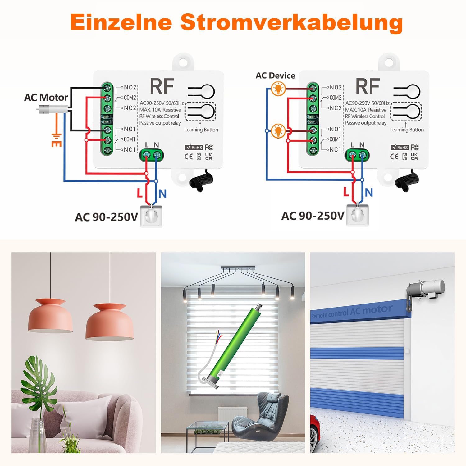 433MHz RF Funk Fernbedienung Schalter Mit 2 Sendern AC 220V 230V 240V 10A 2 Kanal Relaisempfanger Fur Elektrischen Vorhang Garagentor Motor Licht Rollläden