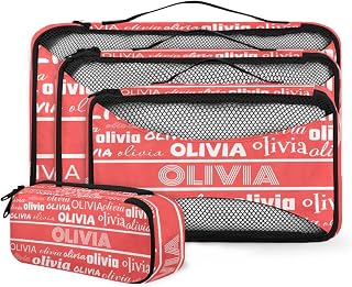 Personalized Packing Cubes for Travel Set of 4 Custom Name Luggage Suitcases Organizer Bag for Vacation Airplane Hiking, Pink