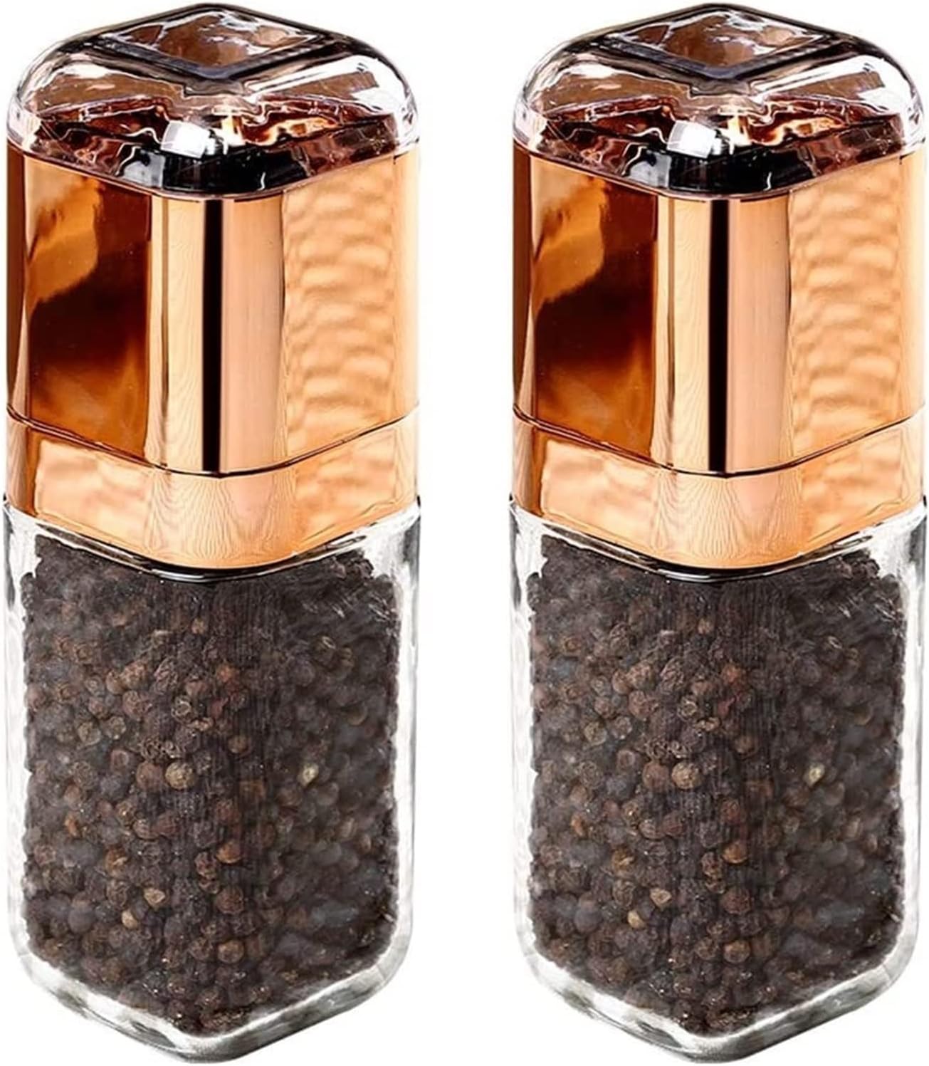Pepper Mill Pepper Grinder Salt Mill Manual Salt and Pepper Grinder,Premium Set of Salt and Peppercorn Grinders with Adjustable Salt and Pepper Grinder Bottle,Gold-16 * 4.5cm