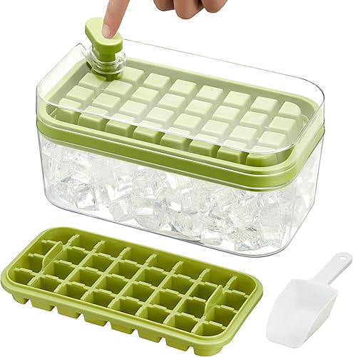 Bandejas para cubitos de hielo con tapa y contenedor de almacenamiento para congelador, 2 bandejas de hielo apilables de silicona de 32 pulgadas,