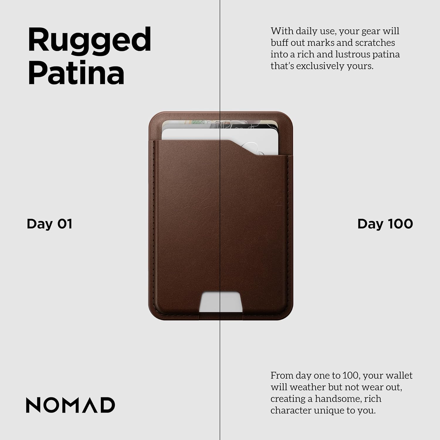 NOMAD Leather Brown Magsafe Wallet w/integrated tracking for iPhone, Slim Magsafe Card Holder for iPhone, Wallet GPS Tracker Card 5 Months Battery Life, Rechargeable, Compatible with iOS Only