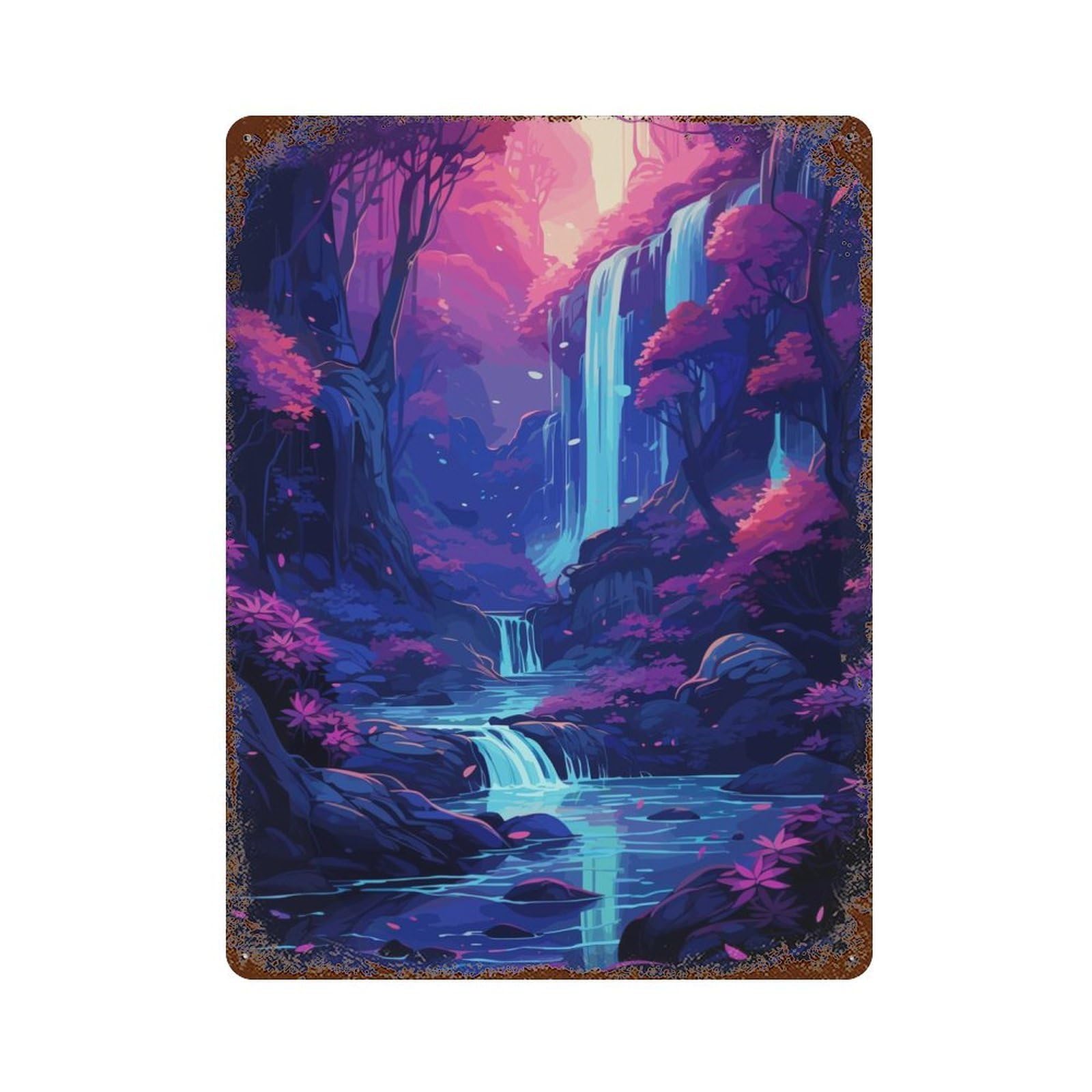 Rusty Metal Tin Sign Japanese Waterfall 15.7"x11.8", Classic Wall Plaque for Cafe, Home Bar And Lounge Decor